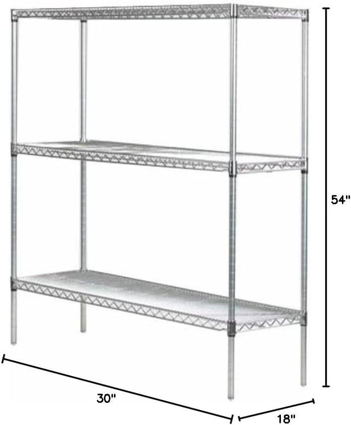 Omega 18" Deep x 30" Wide x 54" High 3 Tier Chrome Starter Shelving Unit
