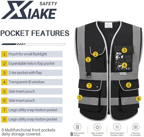 XIAKE Reflective Safety Vest for Men & Women High Visibility Class 2 Vest - Image 3