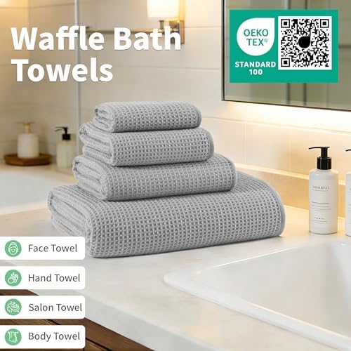 MICROFI Waffle Weave Bath Towel Set, Microfiber, 4 Pieces, Quick Dry, - Image 4