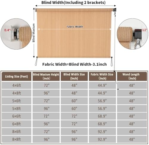 SMONTER Outdoor Sunshade Roller Shade 8'W x 8'H, Exterior Cordless Roll Up - Image 2