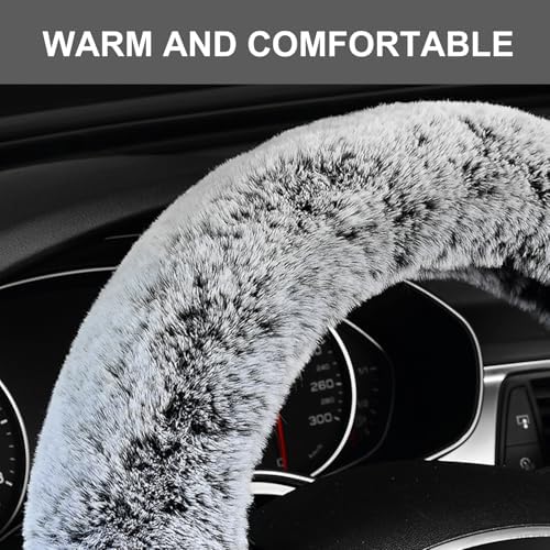 KAFEEK 16 inch Frost Fluffy Steering Wheel Cover, Large Size - Image 4