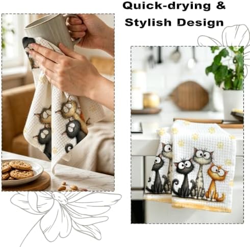 2 Pcs Funny Cat Kitchen Towels, Cat Theme Soft Absorbent Hand Tea Towels 05 - Image 6