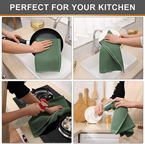 Kitinjoy 100% Cotton Waffle 8-Pack Kitchen Towels, Grass Green - Image 4