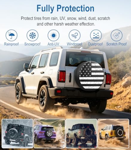 RV Spare Tire Cover Black White Vintage American Flag 14in Universal Fit - Image 4