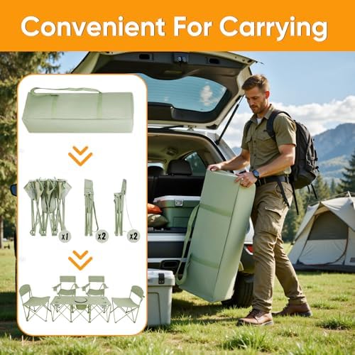 5 Pcs Camping Chair and Folding Camping Table Set, Outdoor Folding Picnic - Image 6