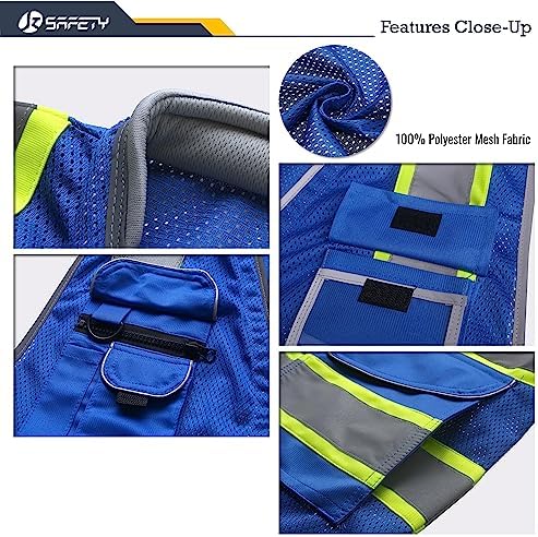 JKSafety Hi Vis Safety Vest for Men Women Cushioned Collar JK101 Blue XL - Image 2