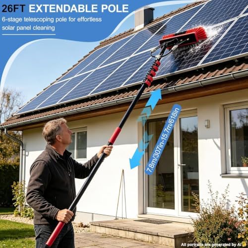 26Ft Reach Solar Panel Cleaning Brush Kit, Window Cleaner Tool - Image 6