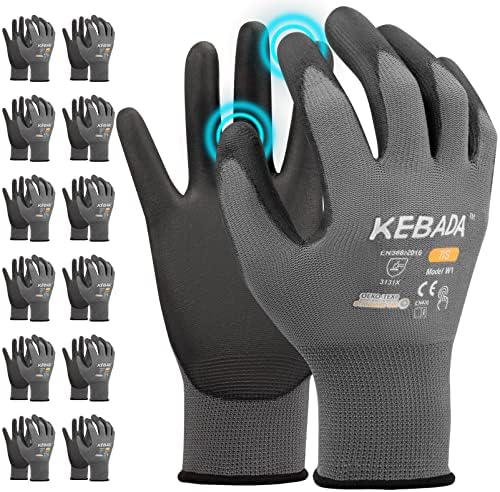 Kebada W1 Work Gloves for Men and Women, PU Coated Safety Gloves by KEBADA