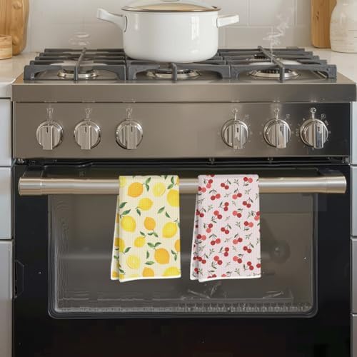 Blue Leaves 2 Pcs Cherry Lemon Decor Kitchen Towels Tea Towel - Image 6