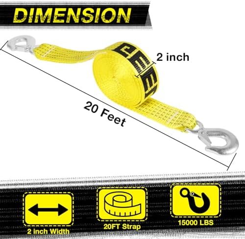 2 PCS 2" x 20ft Tow Strap with Hooks Heavy Duty Recovery Strap 15000 lbs - Image 2