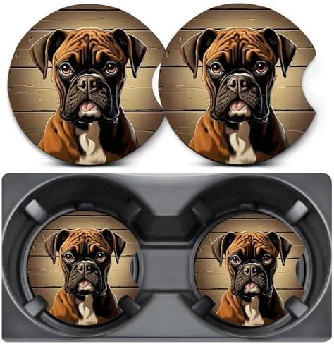 2 Pack Boxer Dog Car Coasters for Cup Holder, Neoprene Anti Slip Mat by Unknown