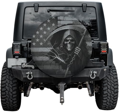 ThuhaTree Store America Flag Patriotic Skull Halloween Spare Tire Cover by Custom