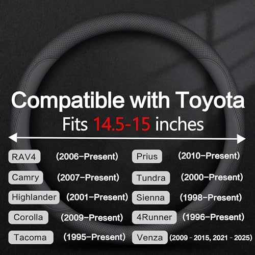 Leather Car Steering Wheel Cover, Breathable Laser-Perforated, Pure Black - Image 3