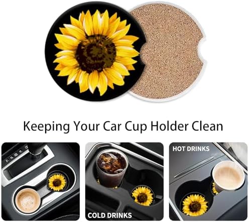 Cup Holder for Car, Elegant Sunflower Close-Up Print Ceramic Coasters Non-Slip - Image 6