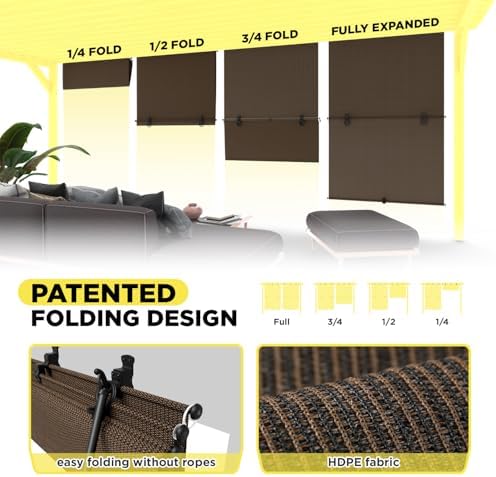 Outdoor Roller Shade 6'W x 10'H Cordless Shades Roll Up, Folding Exterior Patio - Image 2