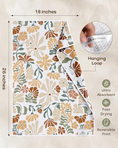 3pcs Double-Sided Waffle Kitchen Towels, Vintage Botanical - Image 4