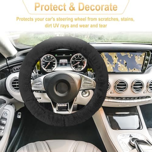 BFXM 3 PCS Fluffy Steering Wheel Cover Set - Image 3