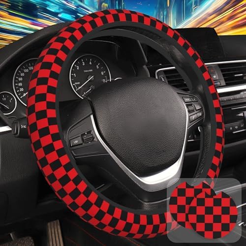 Black and Red Checkered Steering Wheel Cover by Unknown