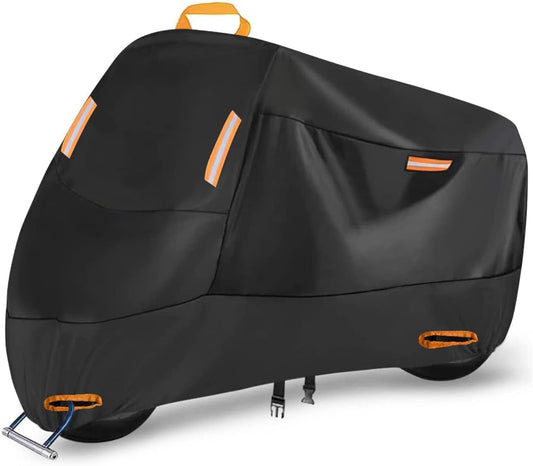 Motorcycle Cover Waterproof Outdoor for Touring Cruiser, Fits up to 108" Honda VTX 1300 Shadow Goldwing Street Glide Road King Sportster Kawasaki Vulcan Yamaha Royal Star (4XL: 108"x 37"x 55")