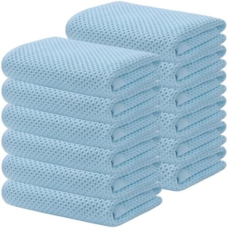 Kitinjoy 100% Cotton Waffle 12-Pack Kitchen Towels, Sky Blue by Kitinjoy