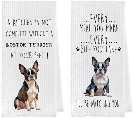 Boston Terrier Dish Towels Set by Geqtt