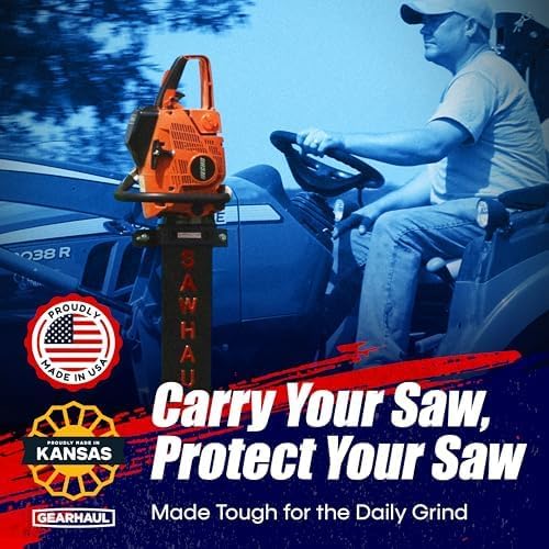 SawHaul Universal Tractor Chainsaw Holder - Made in Kansas USA - Fixed Mount Chainsaw Carrier (20" Red) Compatible w/All Brands