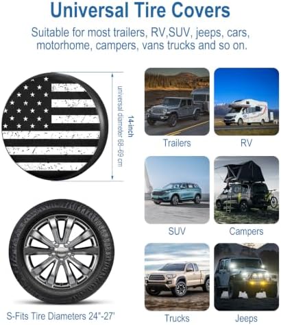 RV Spare Tire Cover Black White Vintage American Flag 14in Universal Fit - Image 3