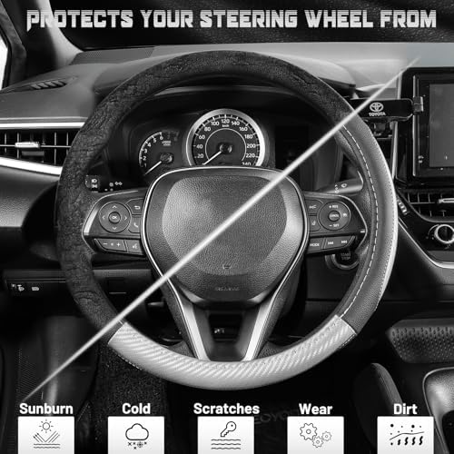 SEG Direct Car Steering Wheel Cover 14"-14.25" Silver Carbon Fiber Pattern - Image 4