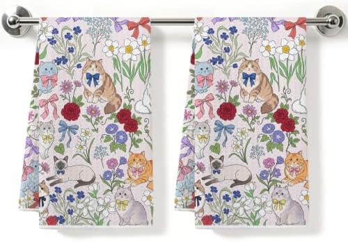 ZHAMEN 2 Pcs Cute Cat Kitchen Towel, Floral Soft Absorbent Hand Tea Towel by ZHAMEN