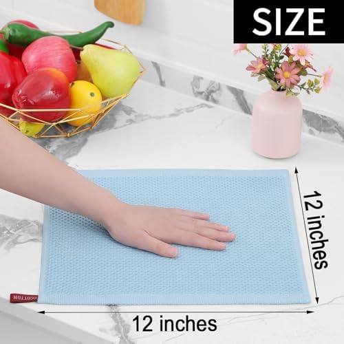 Homaxy 100% Cotton Waffle Weave Kitchen Dish Cloths 8-Pack, Sky Blue - Image 5