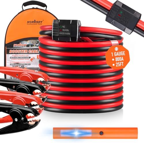 HORUSDY 25FT Jumper Cables, 1-Gauge 800A Heavy Duty Jumper Battery Cables 25 Ft by HORUSDY