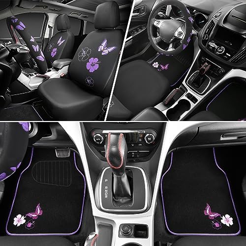 CAR PASS Universal Cloth Butterfly Car Seat Covers Full Set, Embroidered Flower - Image 4