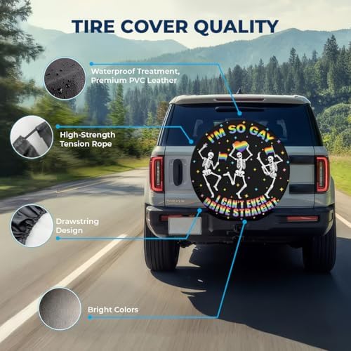 GENANY Rainbow Skeleton Halloween PVC Leather Spare Tire Cover Size 16 - Image 4