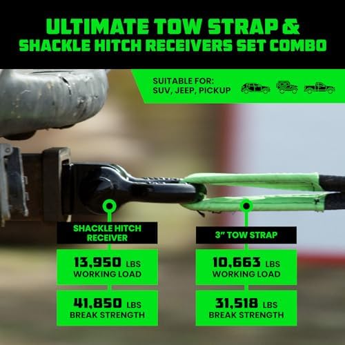 Rhino USA Recovery Combo Kit - 30ft Tow Strap & Shackle Hitch - Image 2