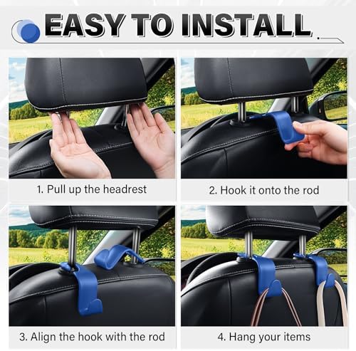SINGARO 4 Pack Car Seat Headrest Hooks, Vehicle Back Seat Hanger Storage - Image 5