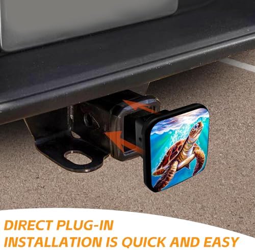 Trailer Hitch Cover, Watercolor Brown Sea Turtle Swimming in Ocean Hitch Cover - Image 4