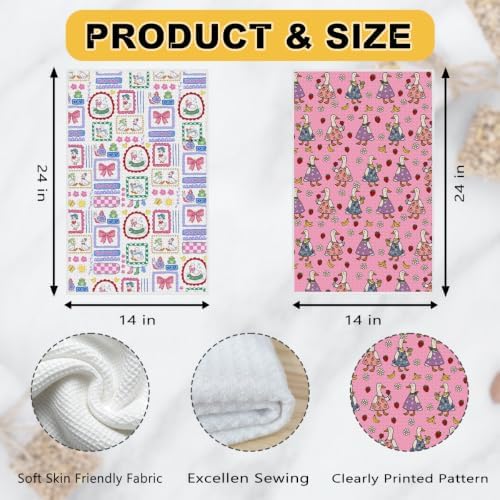 ZHAMEN 2Pcs Cute Silly Goose Kitchen Towels Waffle Soft Hand Towels - Image 3