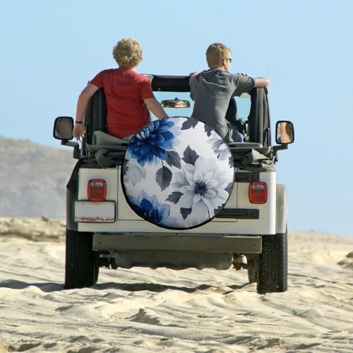 Spare Tire Cover 16inch Blue and Grey Dahlia Flower Wheel Protectors Tire - Image 6