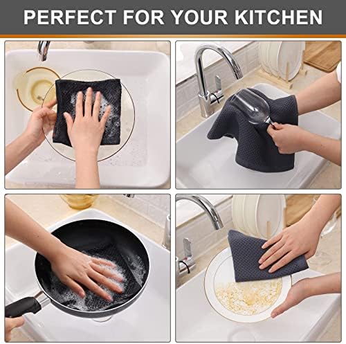 Kitinjoy 100% Cotton Waffle 8-Pack Kitchen Towels, Dark Grey - Image 4