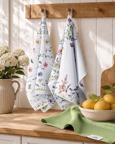 3pcs Double-Sided Waffle Kitchen Towels, Fresh Flowers - Image 5