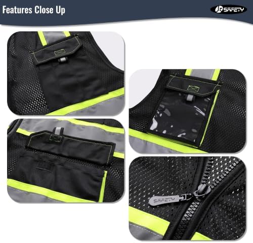 JKSafety Safety Vest for Men Women Hi Vis Reflective Vest JK220 Black 2XL - Image 3