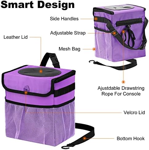 Car Trash Can Foldable Garbage Bin Leakproof 2.3 Gallons Car Trash Bag Purple - Image 3