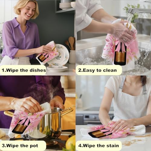 Elegant Champagne Bottle Kitchen Towels, Coquette Pink Bow Hand Towels - Image 6
