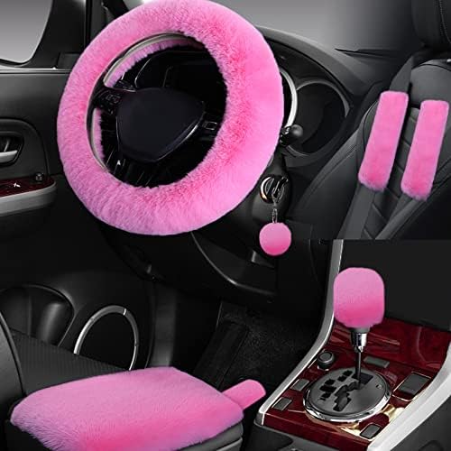 7PCS Set car Interior Aesthetic Accessories, Fluffy 15 inch Steering Wheel Cover by Wazzh