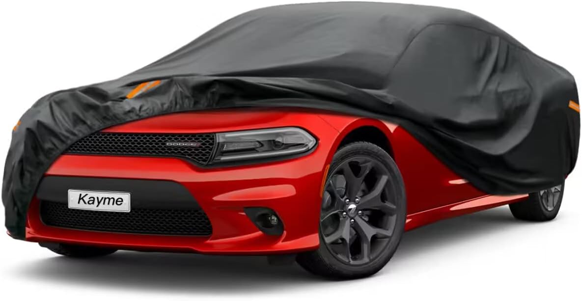 Kayme 7 Layers Car Cover Custom Fit for Dodge Charger (2006-2025) Waterproof All Weather for Automobiles, Outdoor Full Cover Rain Sun UV Protection.Black