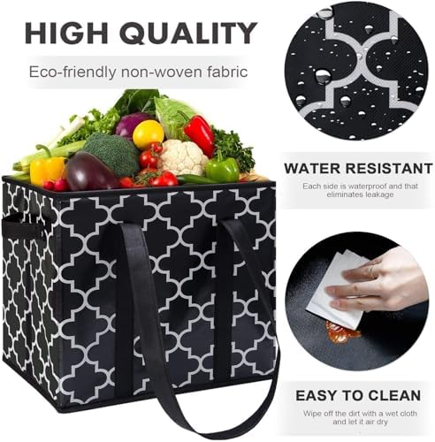 WISELIFE Reusable Grocery Bags 3-Pack Foldable Washable Large Storage Bins - Image 4