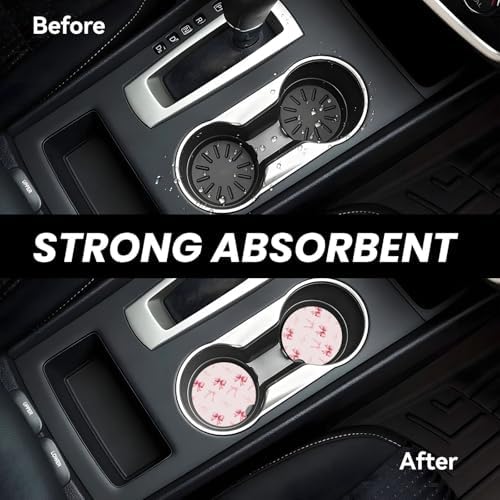 Pink Bow Car Cup Coaster 2 Pack Ceramic Absorbent Car Coasters 2.56 Inch - Image 4