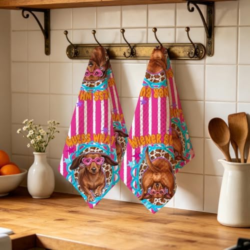 2 Pcs Funny Wiener Kitchen Towels, Soft Absorbent Waffle Hand Tea Towel - Image 4