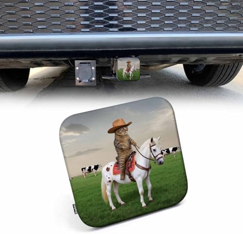 Hitch Cover Plug Cat Cowboy, 2 Inch Receivers Diameter Funny Cowboys Cat Horse by Beabes