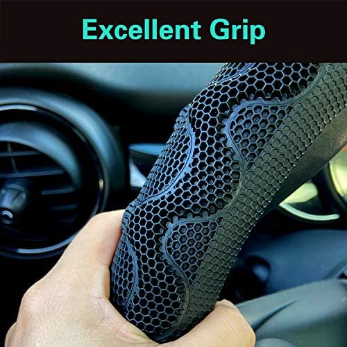 PINCTROT D Shaped 14 Inch Steering Wheel Cover Great Grip Black/Red Stitch - Image 4